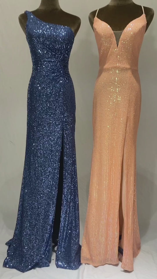 2022 new design women elegant plus size Blue one shoulder pleated bodice sequin bridesmaid prom dresses